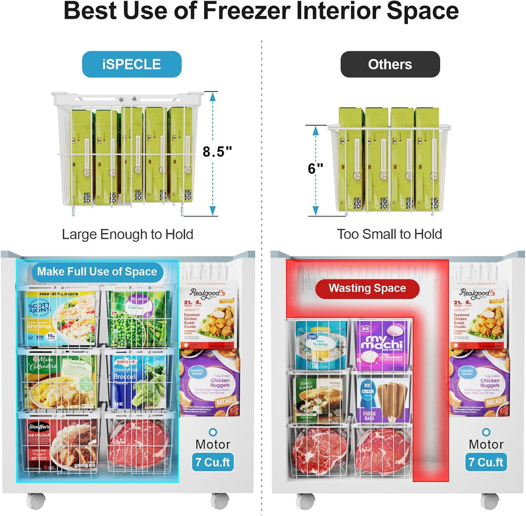 iSPECLE Freezer Organizer Bins - 5 Pack Adjustable & Extra Large Chest Freezer Organizer Bins for 5
