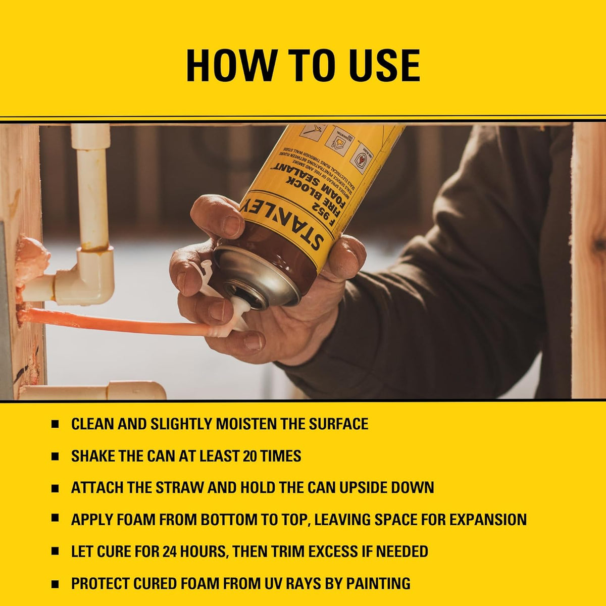 Stanley F952 Fire Block Spray Foam – (1x12oz) Fire Rated Expanding Polyurethane Foam Sealant for
