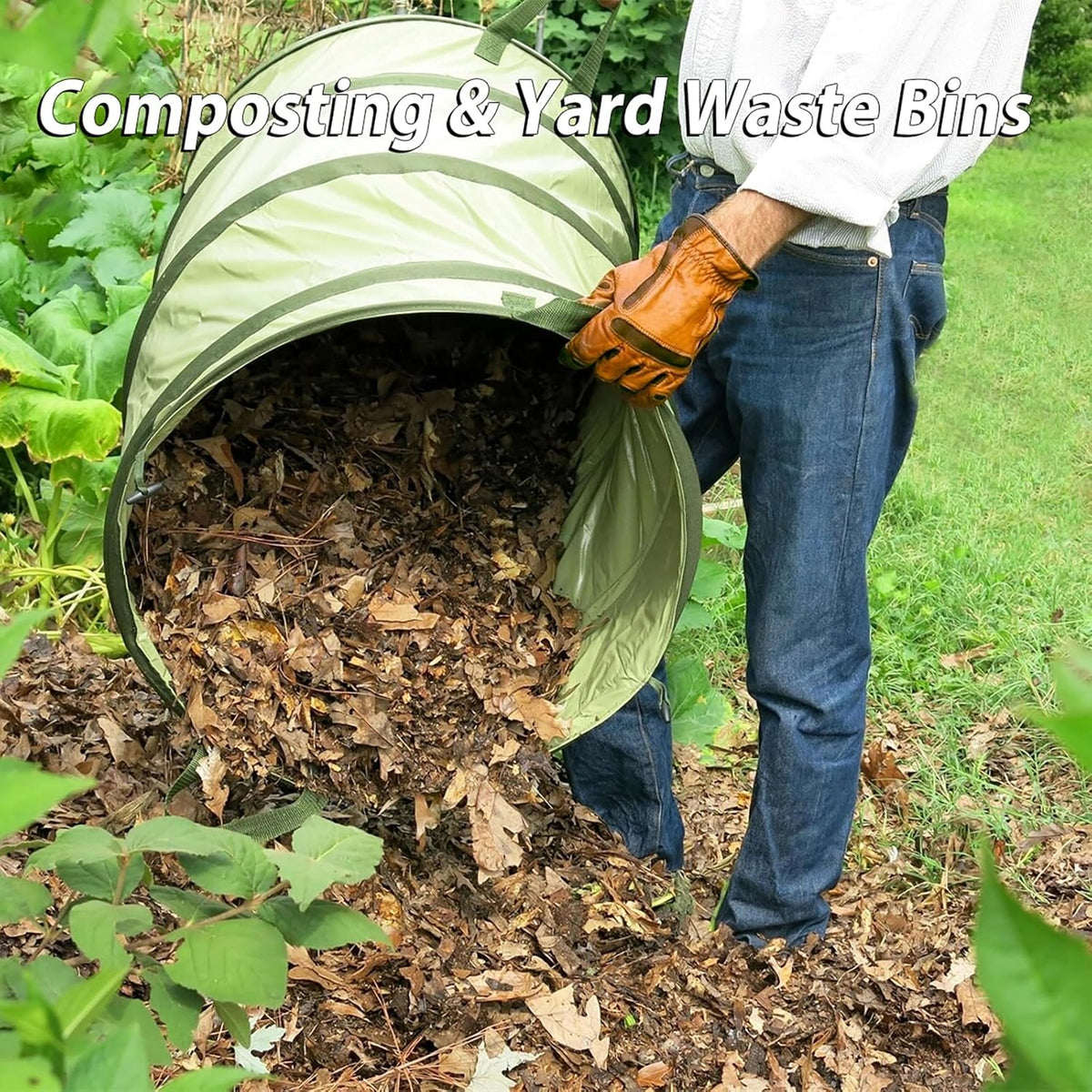 YUDI & GARDEN 45 Gallon Collapsible Garden Bag｜Collapsible Trash Can｜Camping Trash Can, Use for