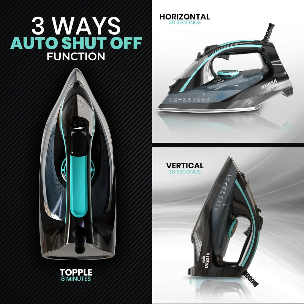 Utopia Home Steam Iron for Clothes - Non-Stick Soleplate - 1800W Clothes Iron With Auto-Off Safety