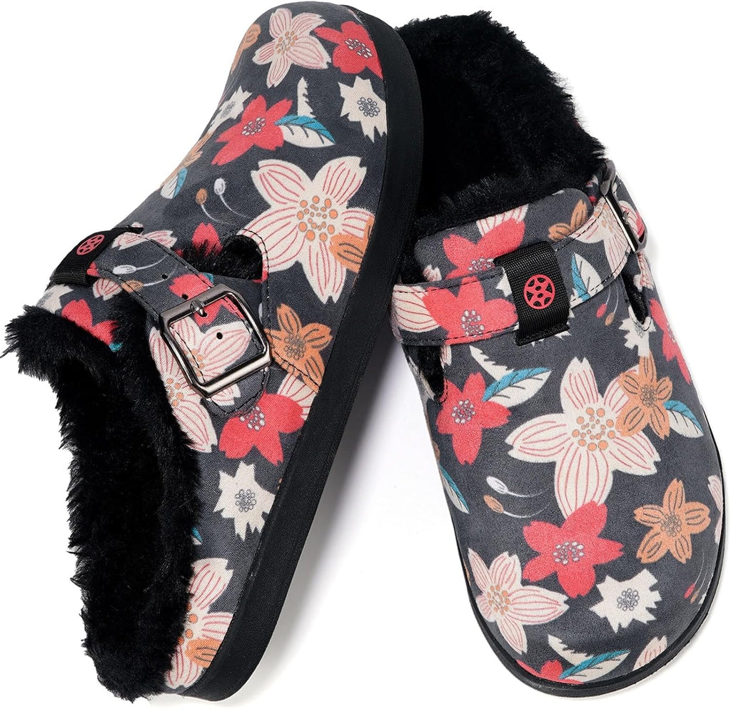 Fur Lined Clogs for Women Men Suede Winter Slippers Arch Support Slip on Mules Potato Shoes with