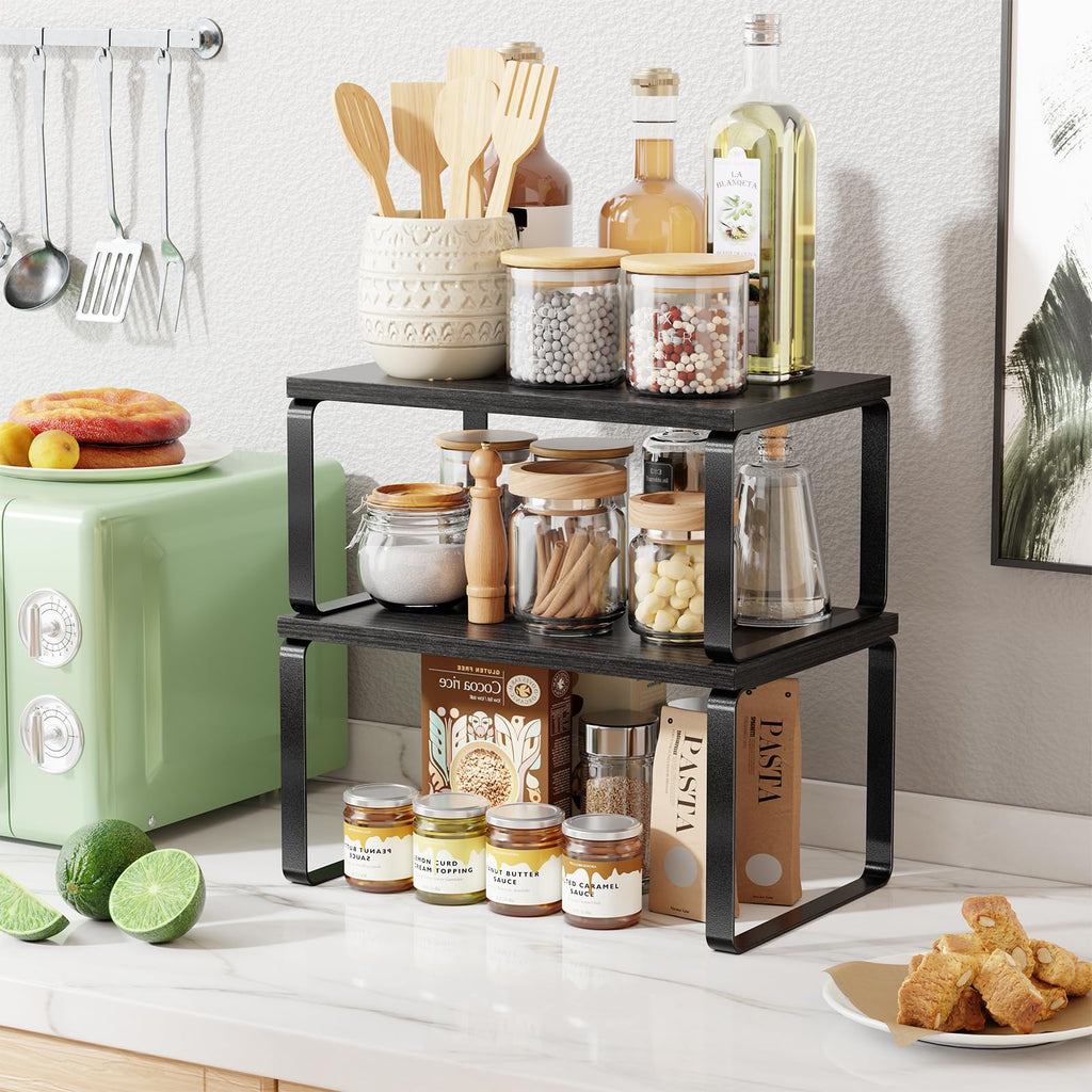 Simple Trending Cabinet Organizer Shelf, Set of 2 Stackable Kitchen Counter Shelves, Expandable