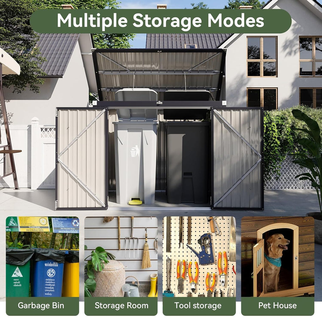 Aoxun 3.3' x 5.6' Metal Storage Shed - Waterproof Outdoor Garbage Can Organizer with Chain Lid
