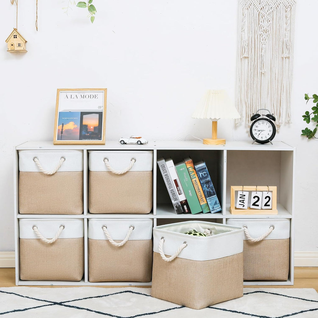 11 x 11 Inch Storage Cubes, 6 Pack Large Collapsible Fabric Storage Bin with Ropes, Foldable