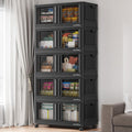 BROVIEW 500 Qt Stackable Storage Bins with Lids & Doors, 5 Pack Plastic Closet Organizer and