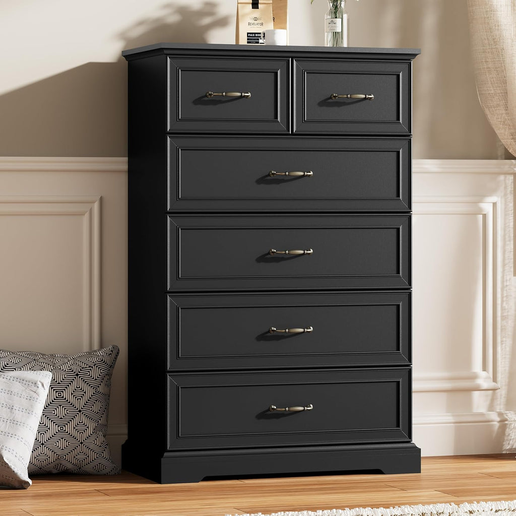 6 Drawer Dresser for Bedroom, 49" Tall Wooden Chest of Drawers, Rustic Farmhouse Dresser with Large