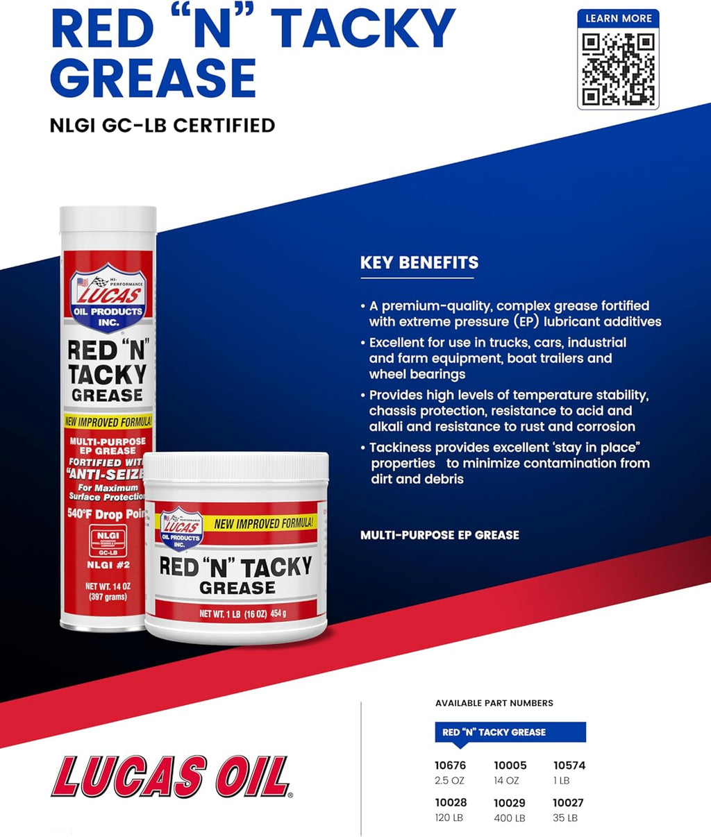 Lucas Oil 10574 Red "N" Tacky Grease - 1 Pound