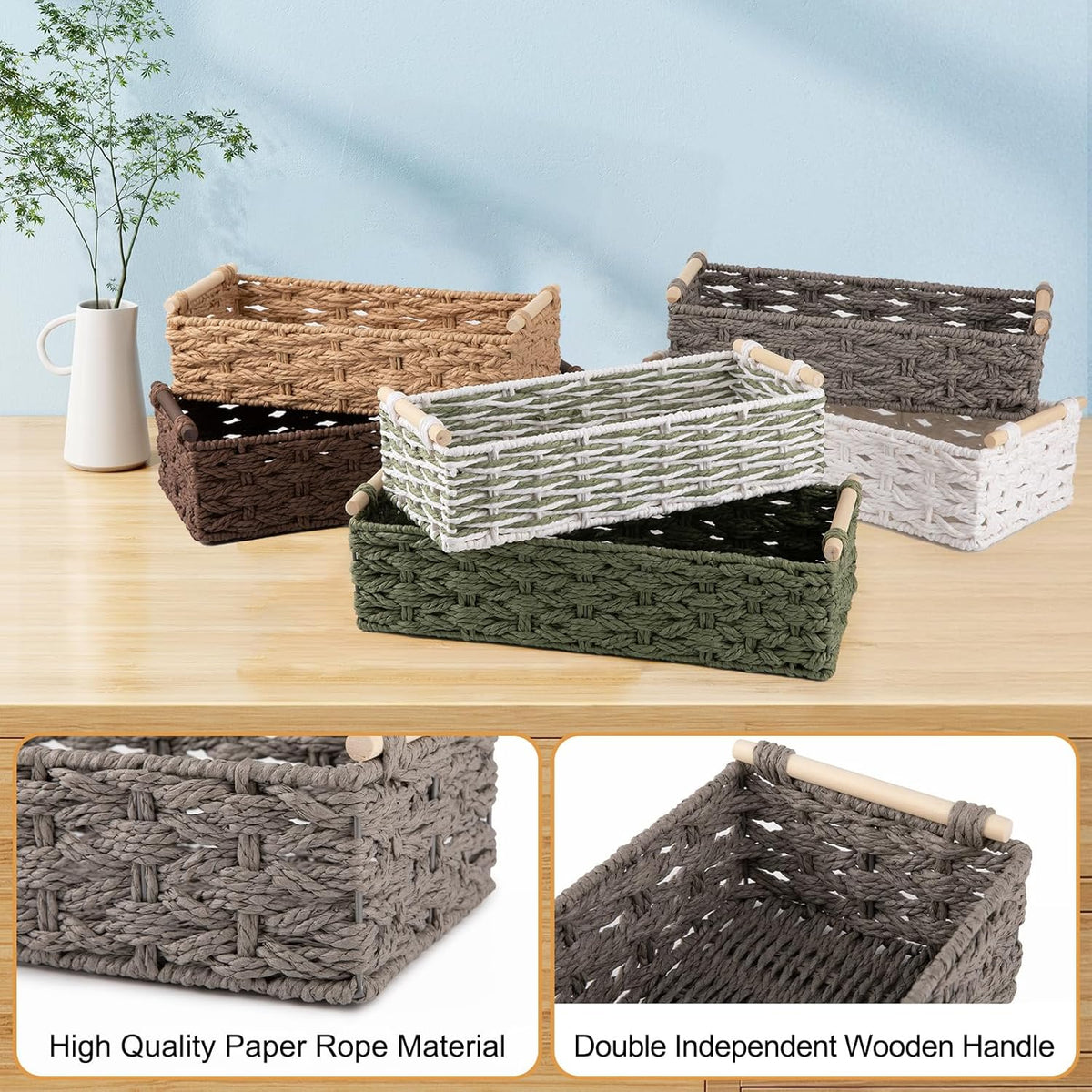 OIAHOMY Toilet Paper Baskets Handmade Paper Rope Decorative Wicker Storage Tank Shelf Cabinet