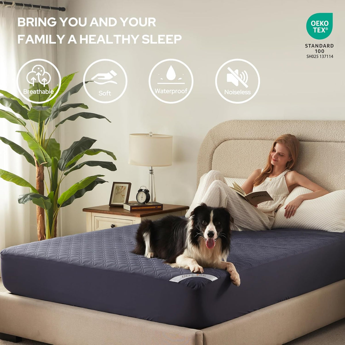 BEDLORE Waterproof Mattress Protector, Queen Size Noiseless Mattress Pad with Deep Pocket 6"-18"