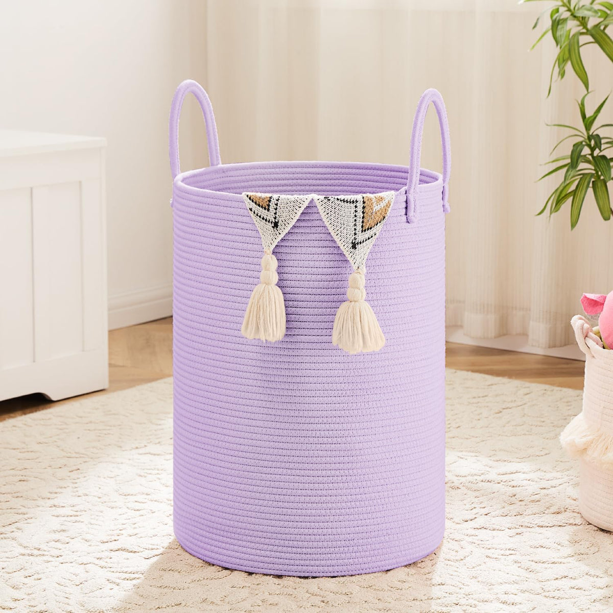 Laundry Basket,Woven Cotton Rope Laundry Hamper,60L for Decorative Storage of Dirty Clothes,Toys