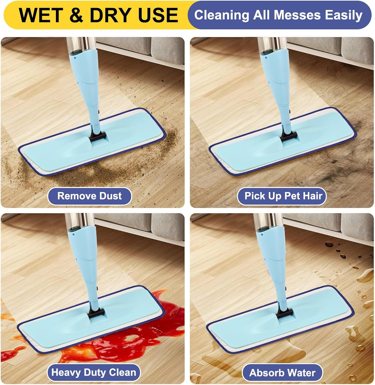 8 Pack 16.5 inch Reusable Mop Pads Microfiber Spray Mop Replacement Heads for Wet/Dry Mops