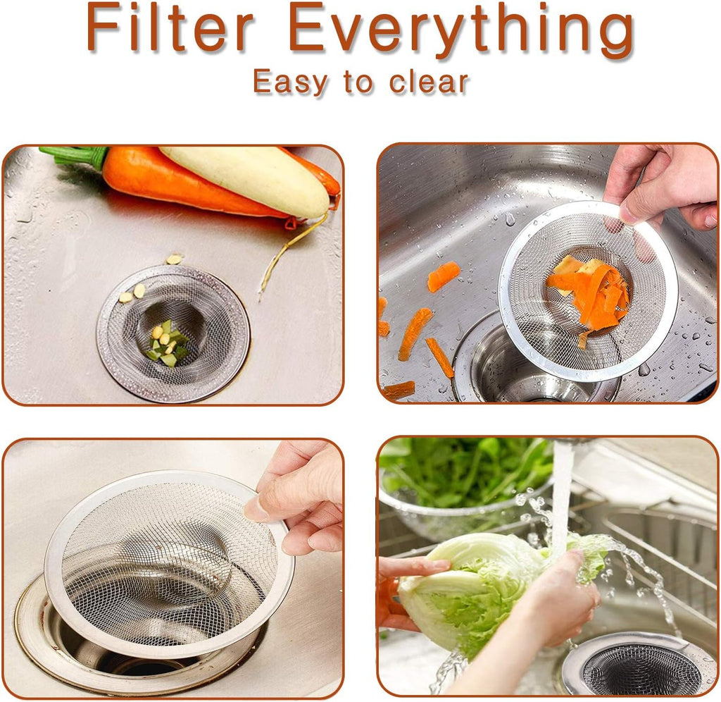 2pcs Heavy Duty Stainless Steel Slop Basket Filter Trap, 2.75" Top / 1" Mesh Metal Sink Strainer