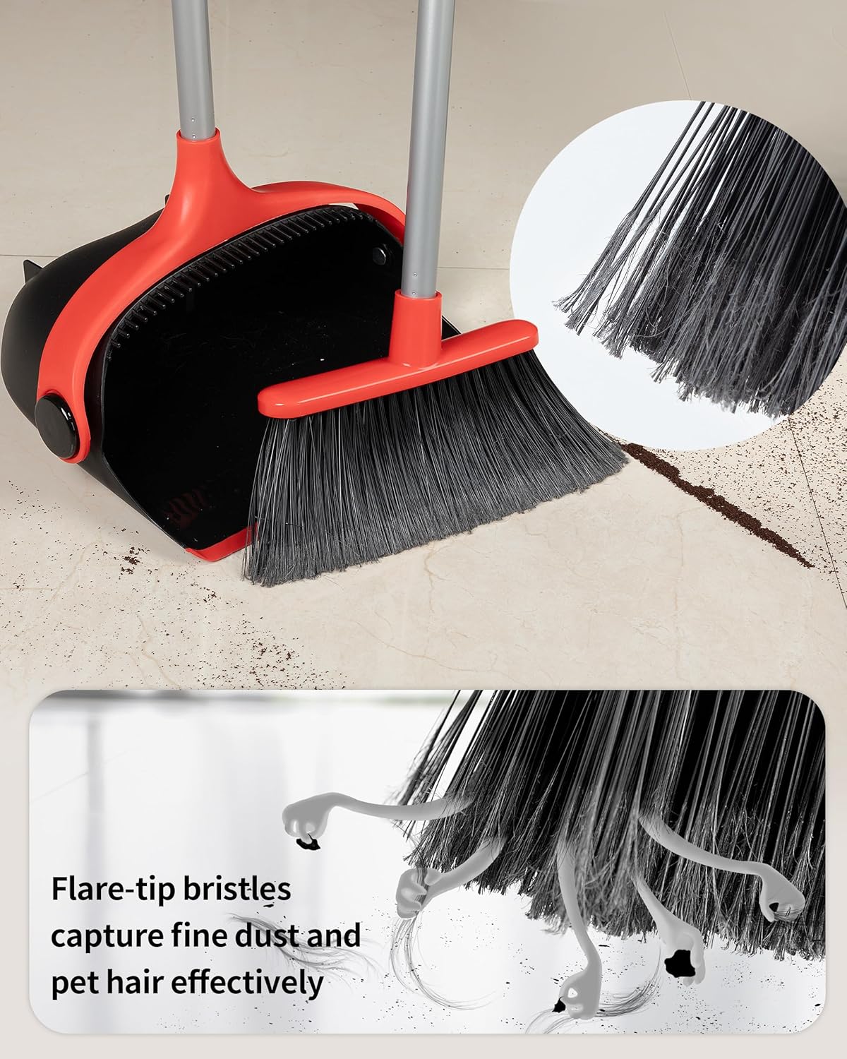 MR.SIGA Broom and Dustpan Set with Long Handle, Stand Upright Broom with Dustpan Combo for Floor