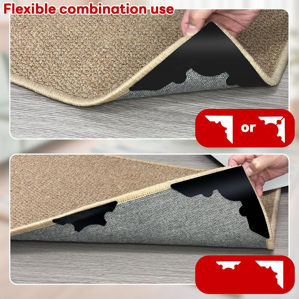Rug Non Slip Grippers, Reusable Rug Tape Pads for Hardwood Floors, Strong Carpet Gripper for Area