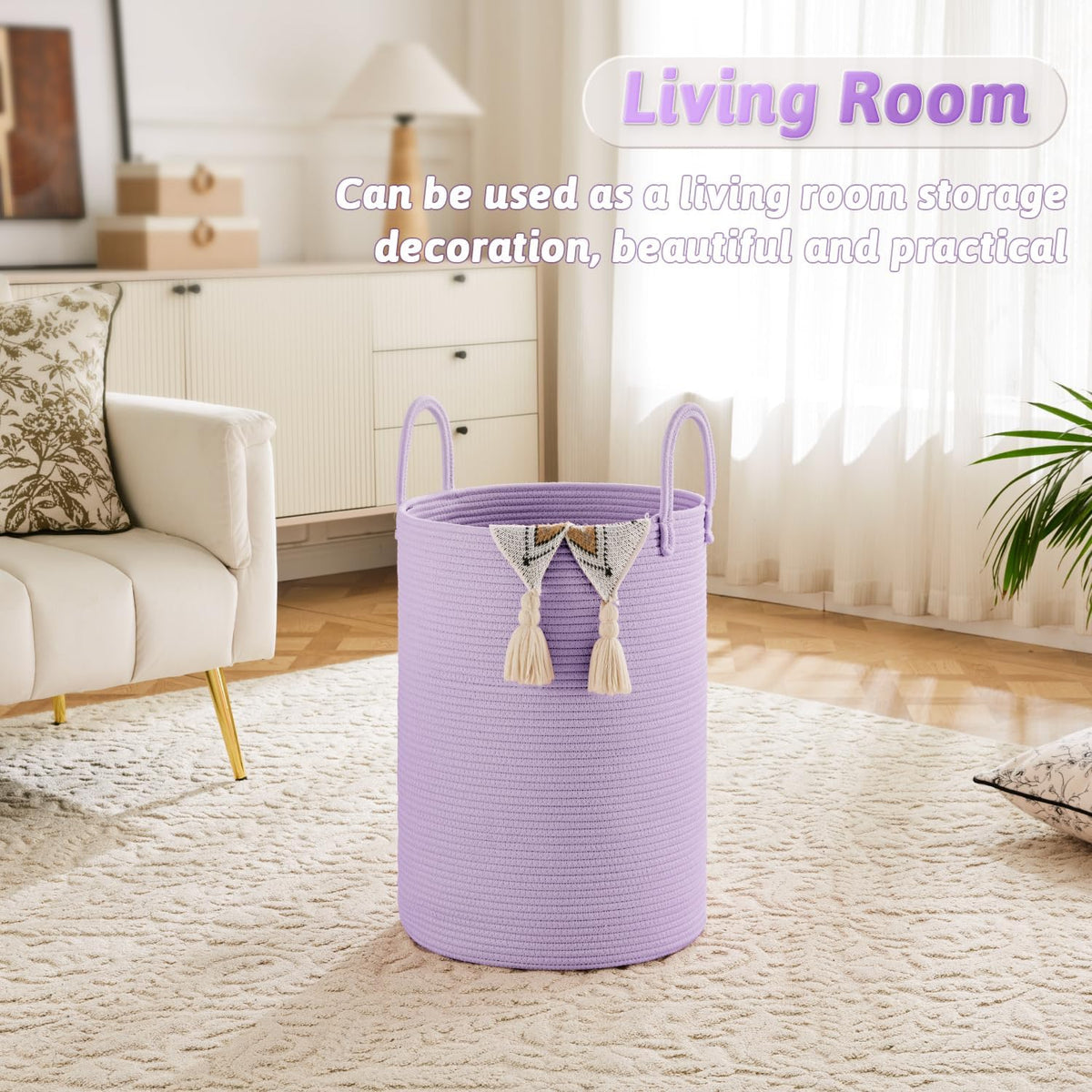 Laundry Basket,Woven Cotton Rope Laundry Hamper,60L for Decorative Storage of Dirty Clothes,Toys