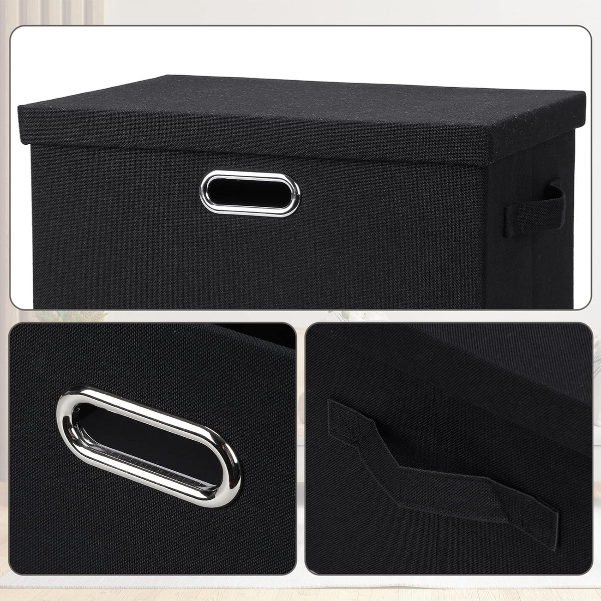 Large 17" 36 Quart Collapsible Stackable Storage Bins with Lids, 5 Packs Black Linen Fabric Closet