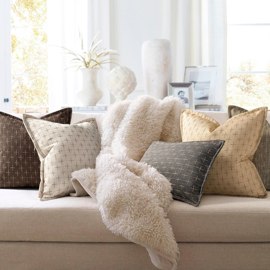 ZWJD Pillow Covers 18x18 Set of 2 Soft Polyester Textured Pillow Covers with Stylish Flange Edge