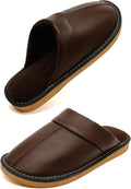 Slippers for Women Men, Genuine Leather Slippers Indoor Outdoor, Fuzzy Bedroom House Shoes for