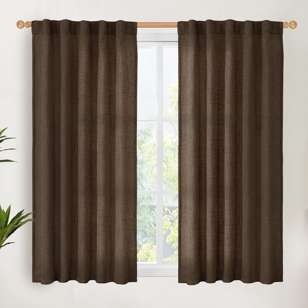 YoungsTex Brown Linen Curtains 48 Inches Long for Short Window, Light Filtering Drapes Privacy with