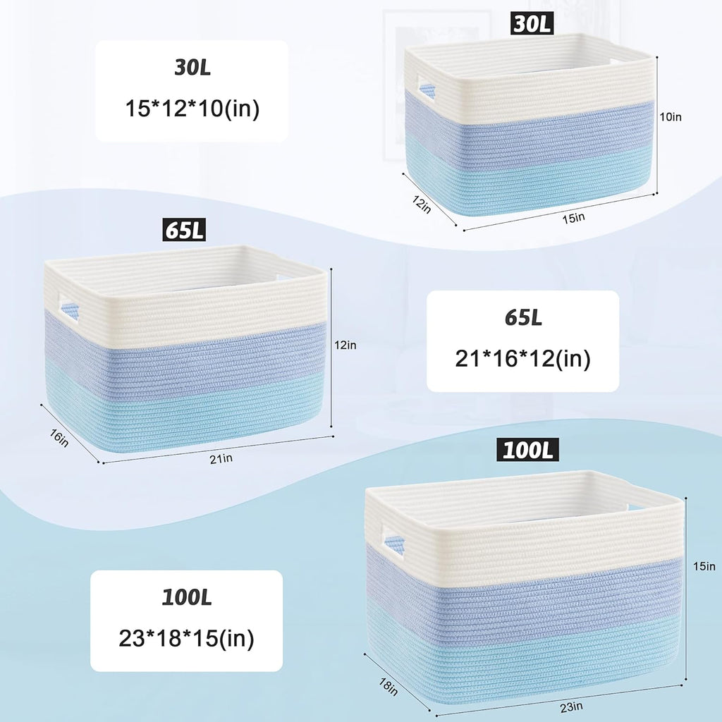 Blanket Basket,Rectangle Woven Baskets for Storage,65L Laundry Basket for Decorative Nursery