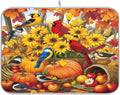 Fall Birds Dish Drying Mat for Kitchen Countertop 18x24 Autumn Pumpkin Sunflower Large Drying Mat