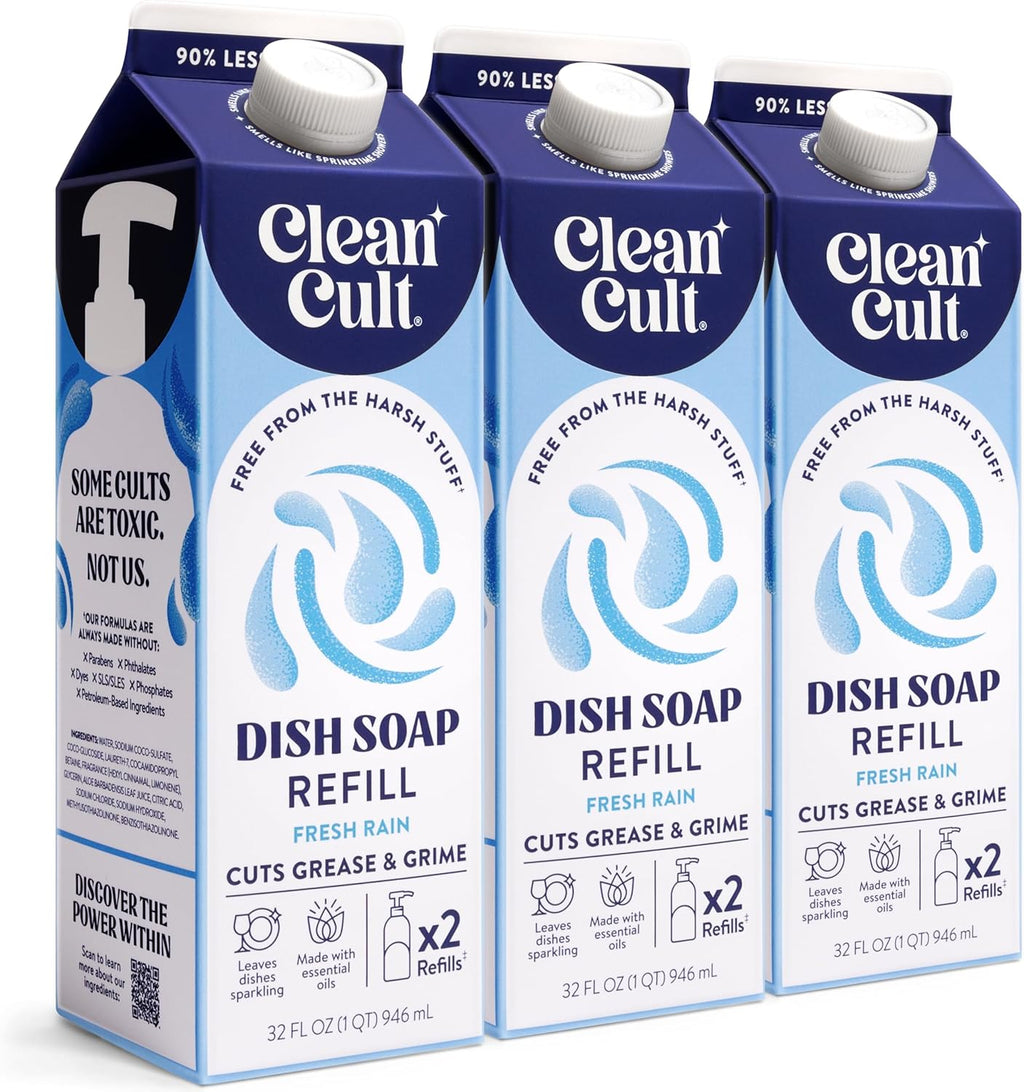 Cleancult Dish Soap Liquid Refill (32oz, 3 Pack) - Plant Based Cleaning Power - Dish Soap that Cuts