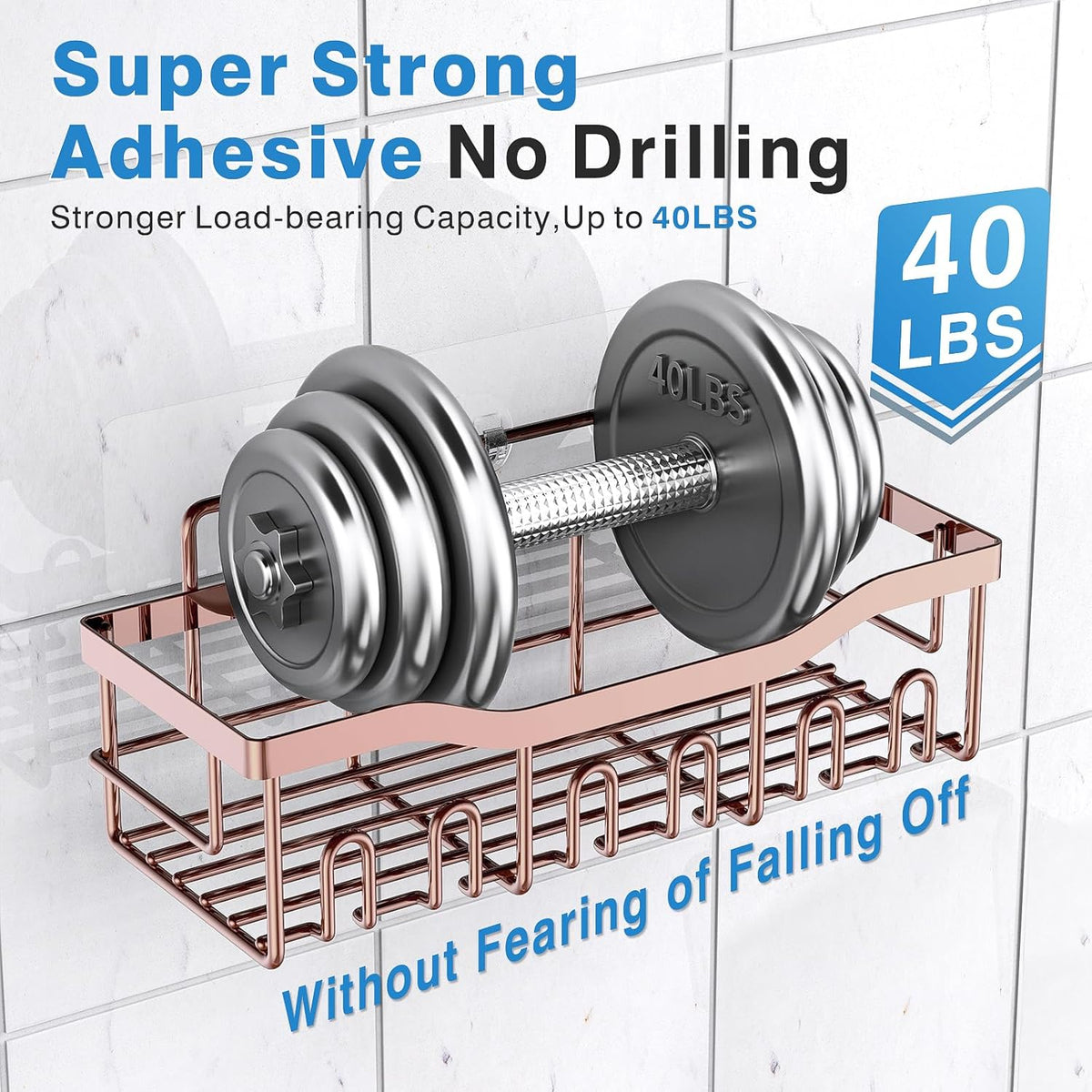 EUDELE 5-Pack Rustproof Stainless Steel Shower Caddy – No Drill Adhesive Bathroom Organizer with