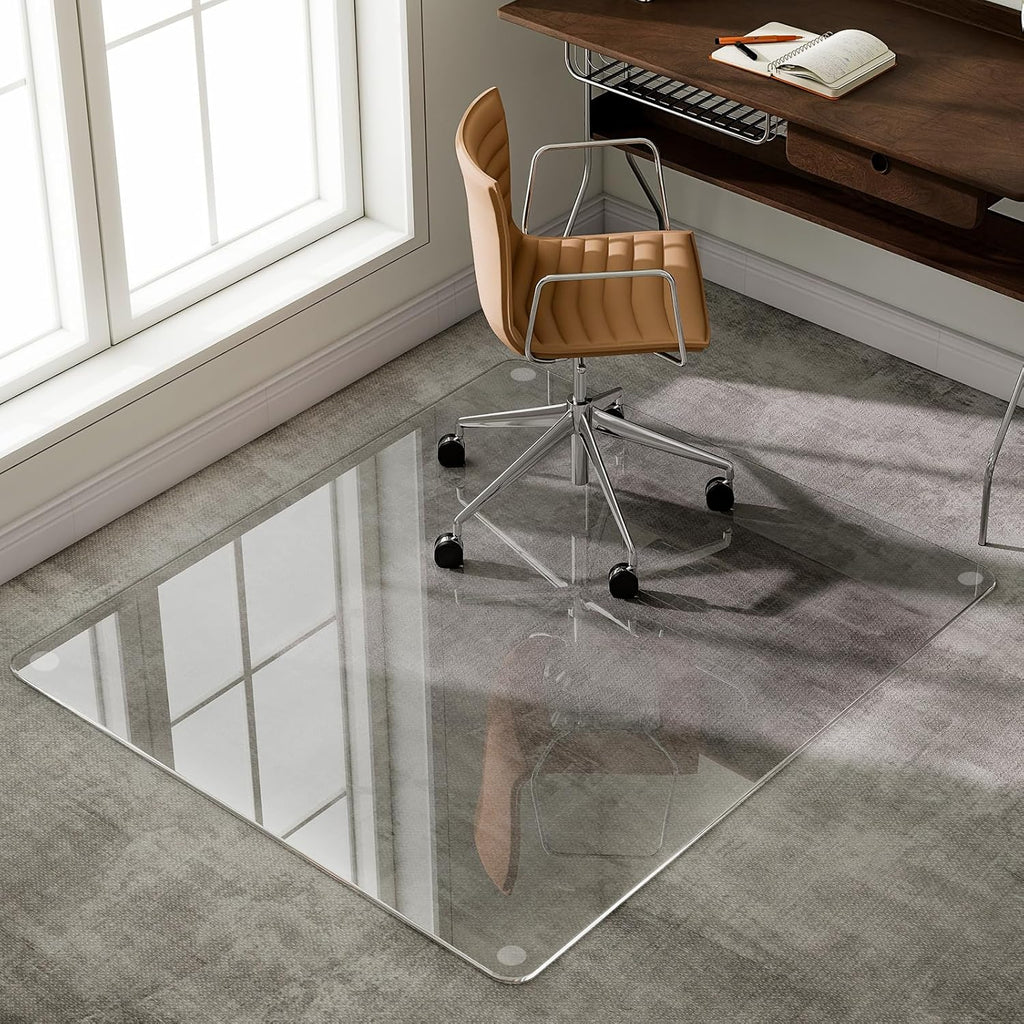 GLSLAND 47"x40" Tempered Glass Chair Mat Heavy-Duty Floor Protector for Carpet & Hard Floors
