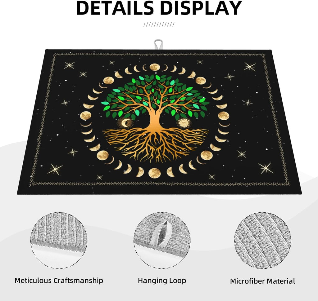 Black Microfiber Dish Drying Mat for Kitchen Counter 18"x24" Ancient Life Tree Decorative Dishes