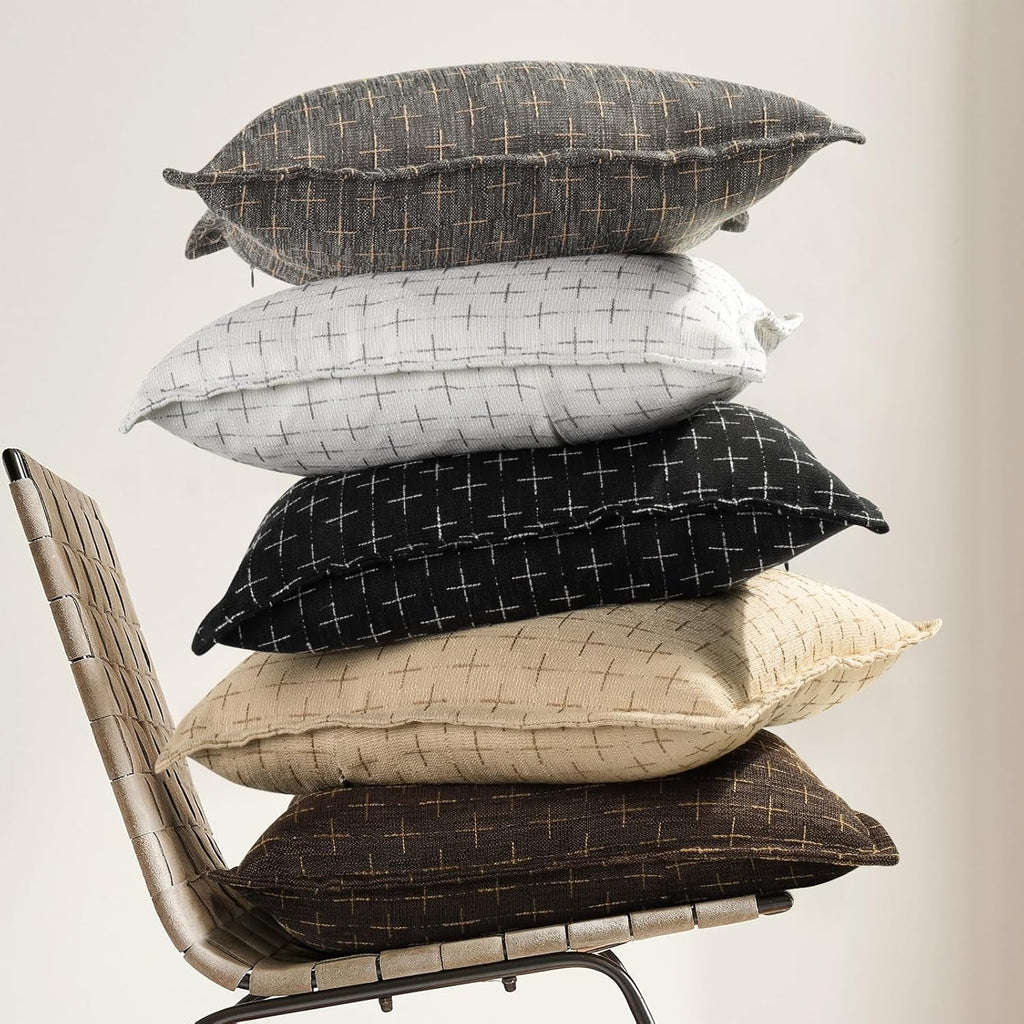 ZWJD Pillow Covers 18x18 Set of 2 Soft Polyester Textured Pillow Covers with Stylish Flange Edge