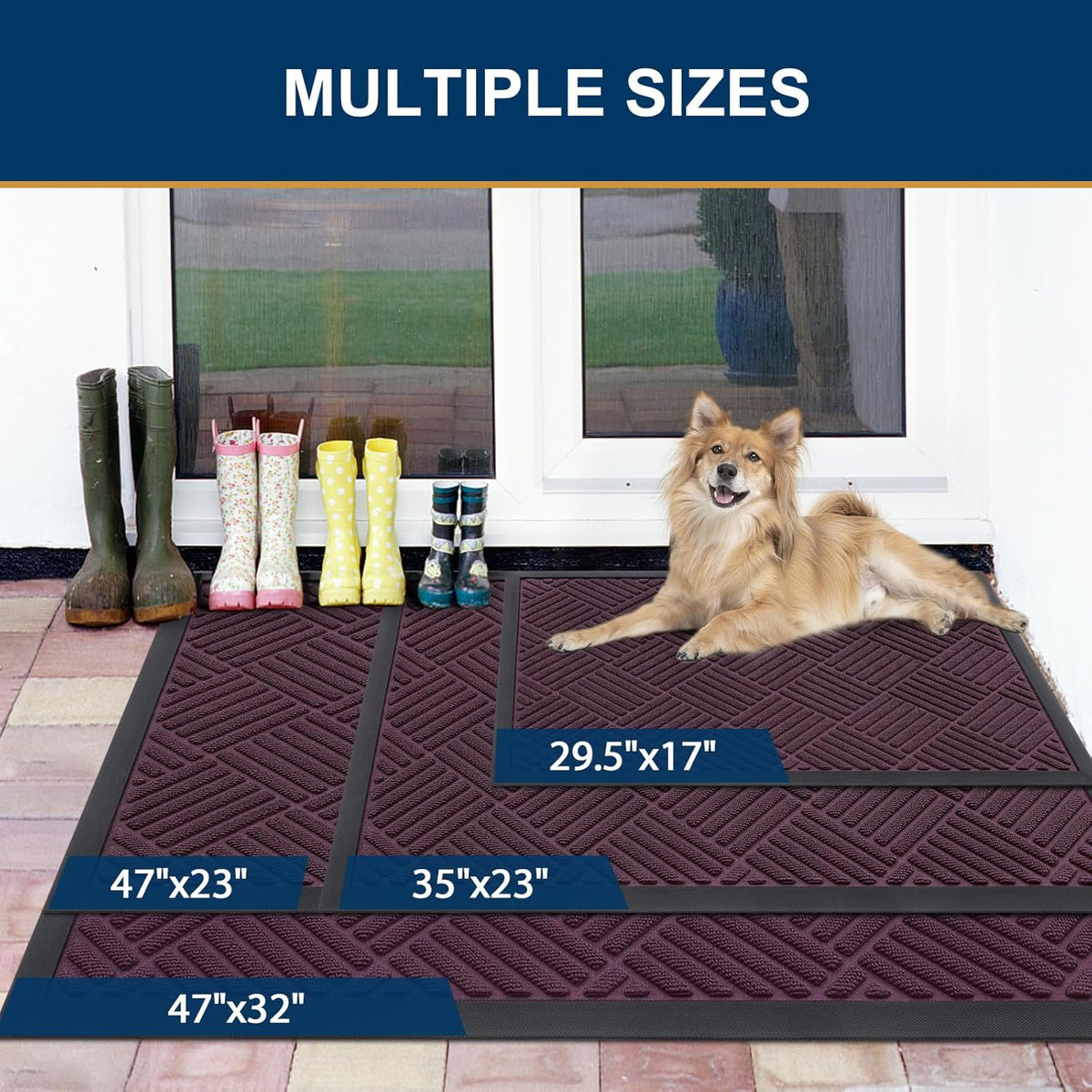 Smiry Front Door Mat Outside Entrance, Heavy Duty Outdoor Indoor Mat, Natural Rubber Doormat, Non
