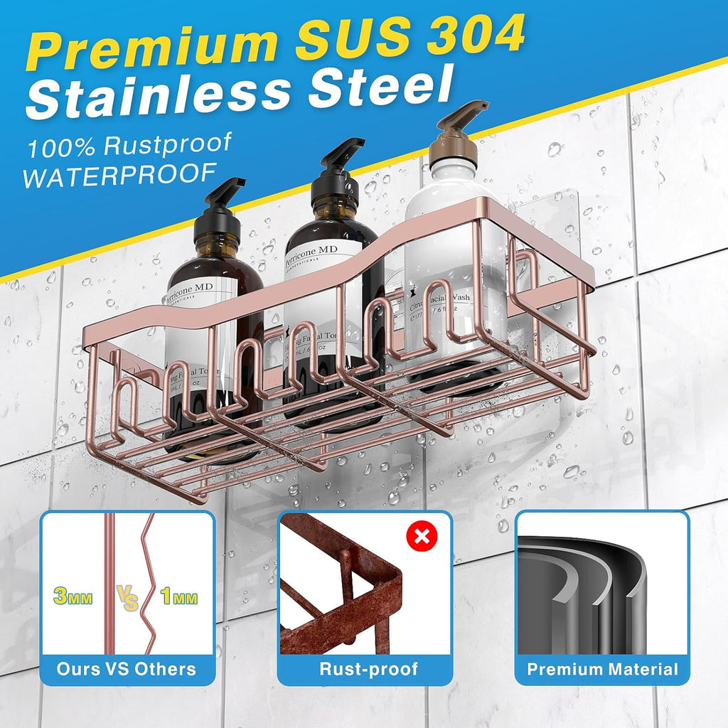 EUDELE 5-Pack Rustproof Stainless Steel Shower Caddy – No Drill Adhesive Bathroom Organizer with