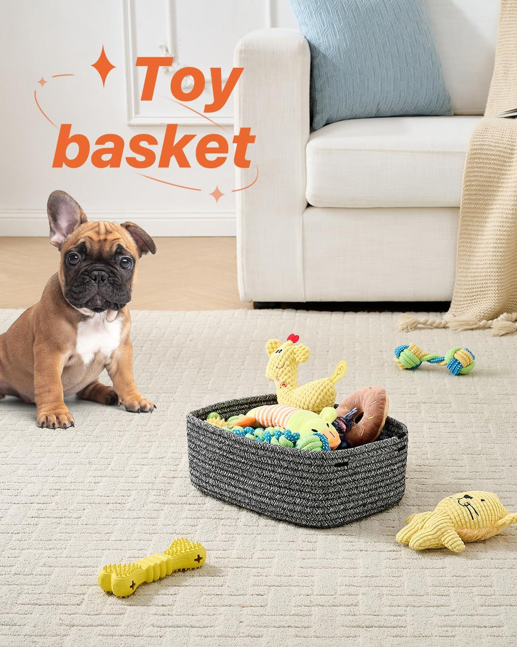 Small Woven Basket, 12 x 8 x 4.5 Inches, Storage Basket for Organizing, Cute Small Rope Shelf