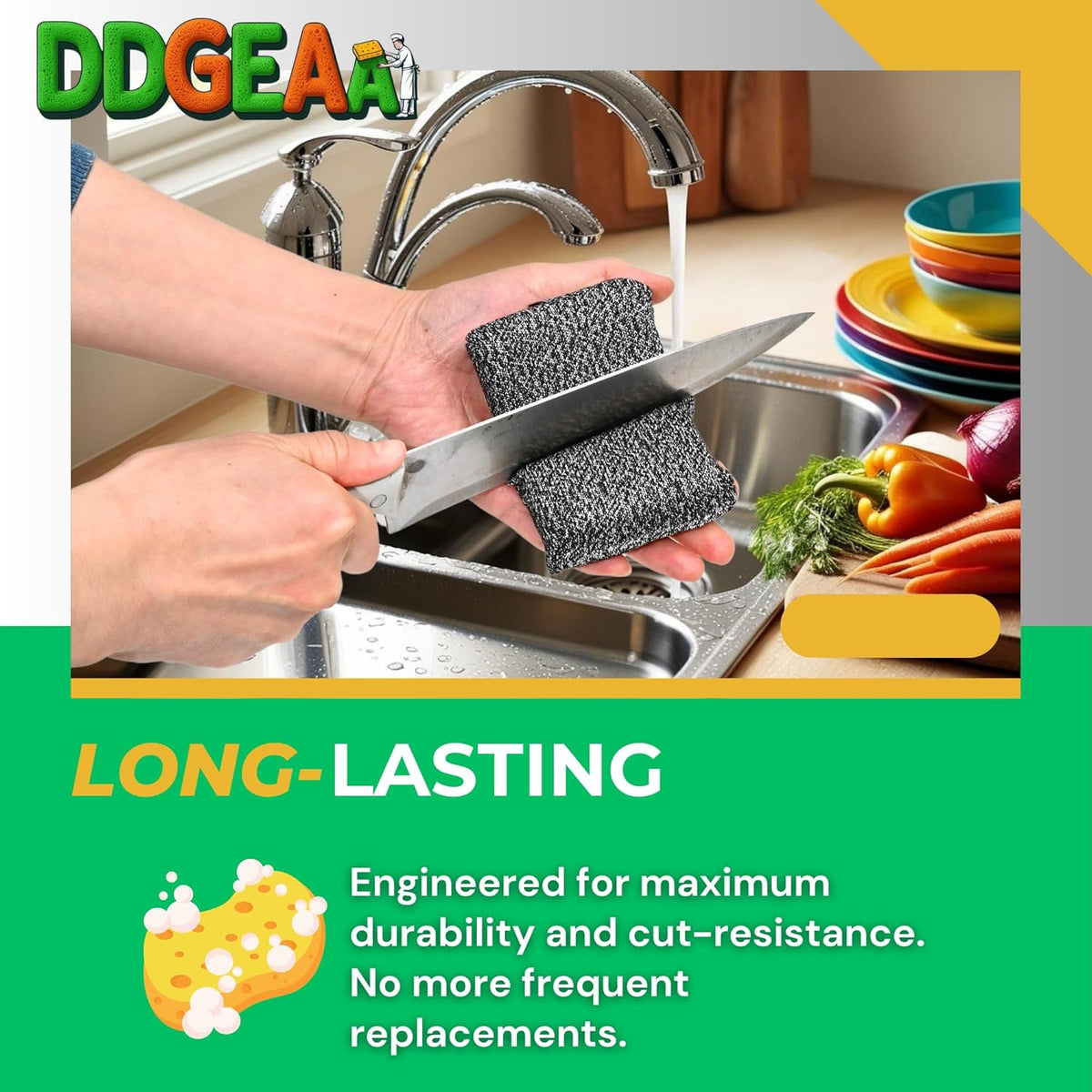 Heavy - Duty Kitchen Sponge - 20 Times More Durable, Scratch Free, Suitable for Non Stick Cookware