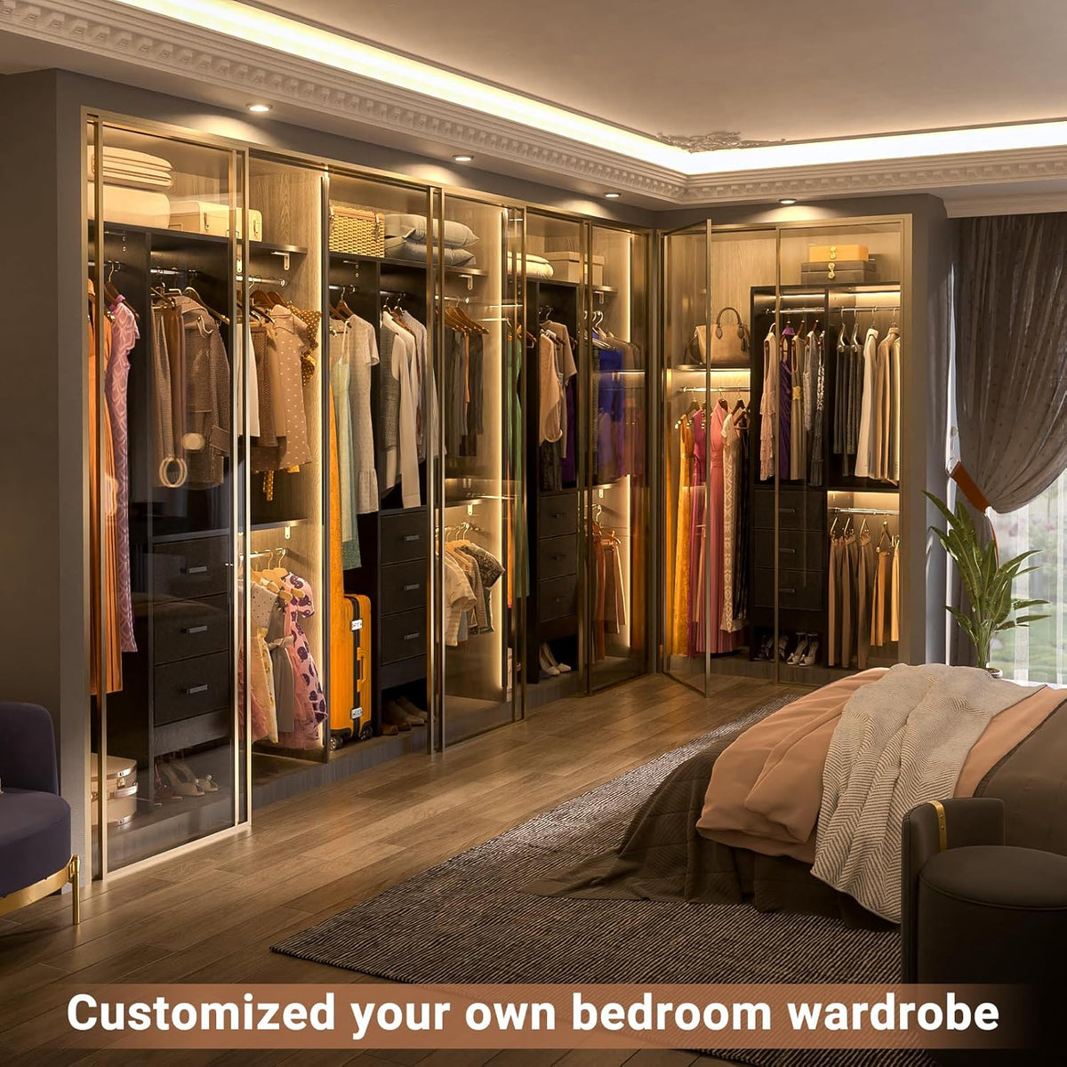 4FT Small Closet System with 3 Fabric Drawers, 48'' Closet Organizer System With 3 Adjustable