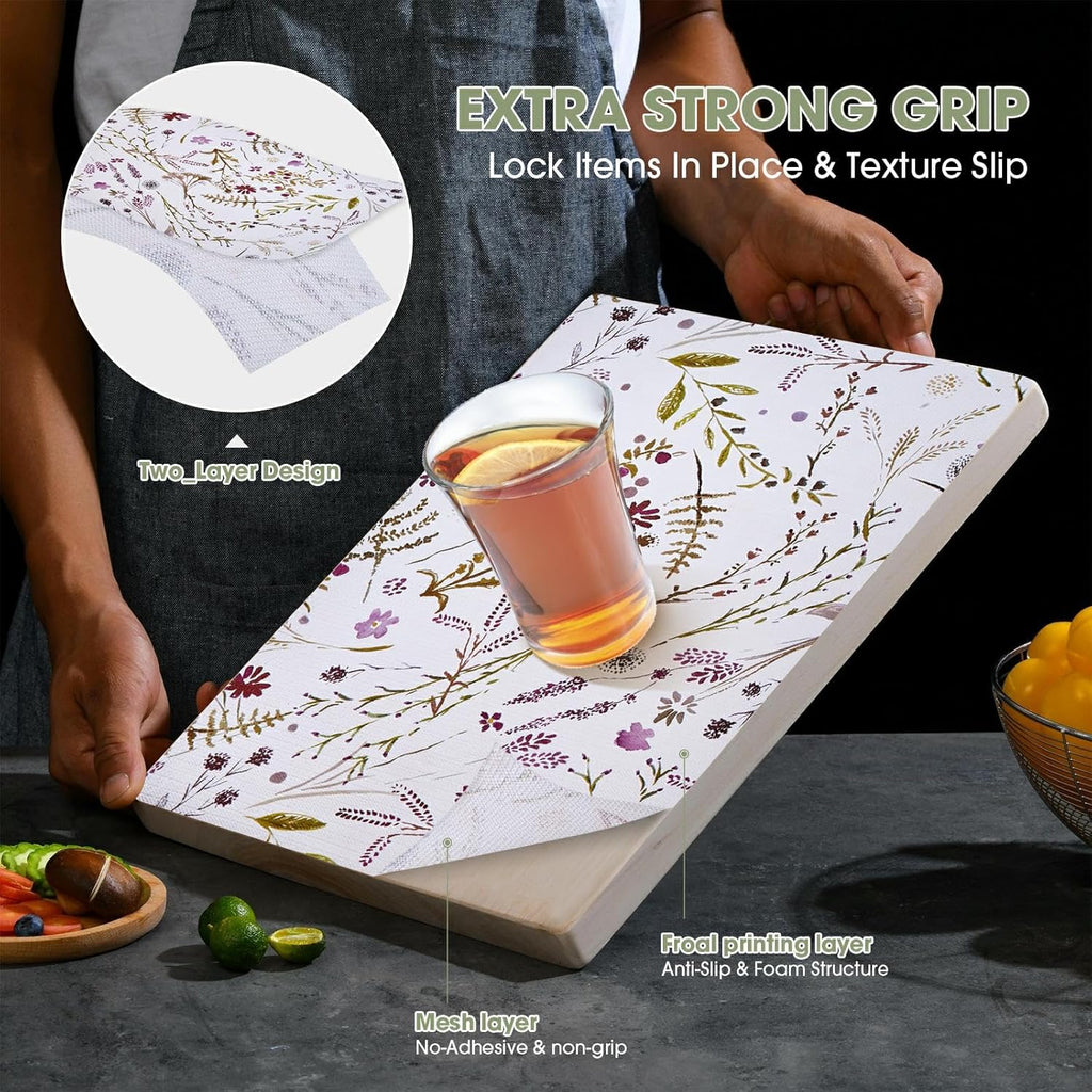 Drawer and Shelf Liner for Kitchen Cabinets 12INx20FT, Non Adhesive, Non Slip Floral Cabinet Shelf