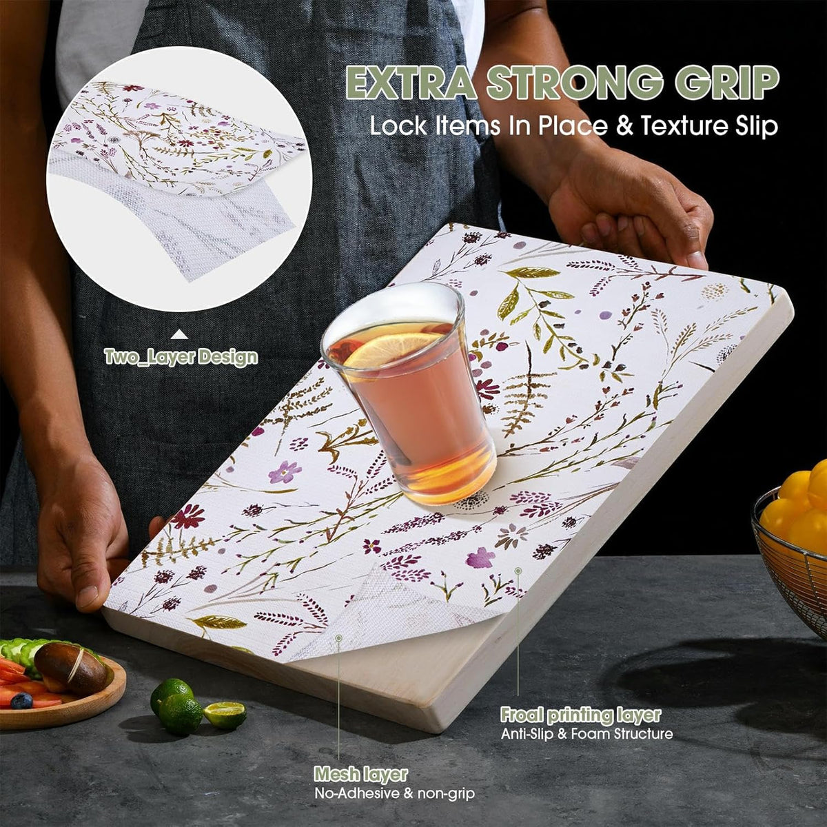 Drawer and Shelf Liner for Kitchen Cabinets, Non Adhesive, Non Slip Drawer Liner Shelf Paper for