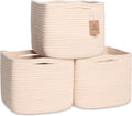 NaturalCozy Storage Cubes 9”x9”x7”Cotton Rope Woven Baskets for Organizing 3-Pack | 9 Inch Cube