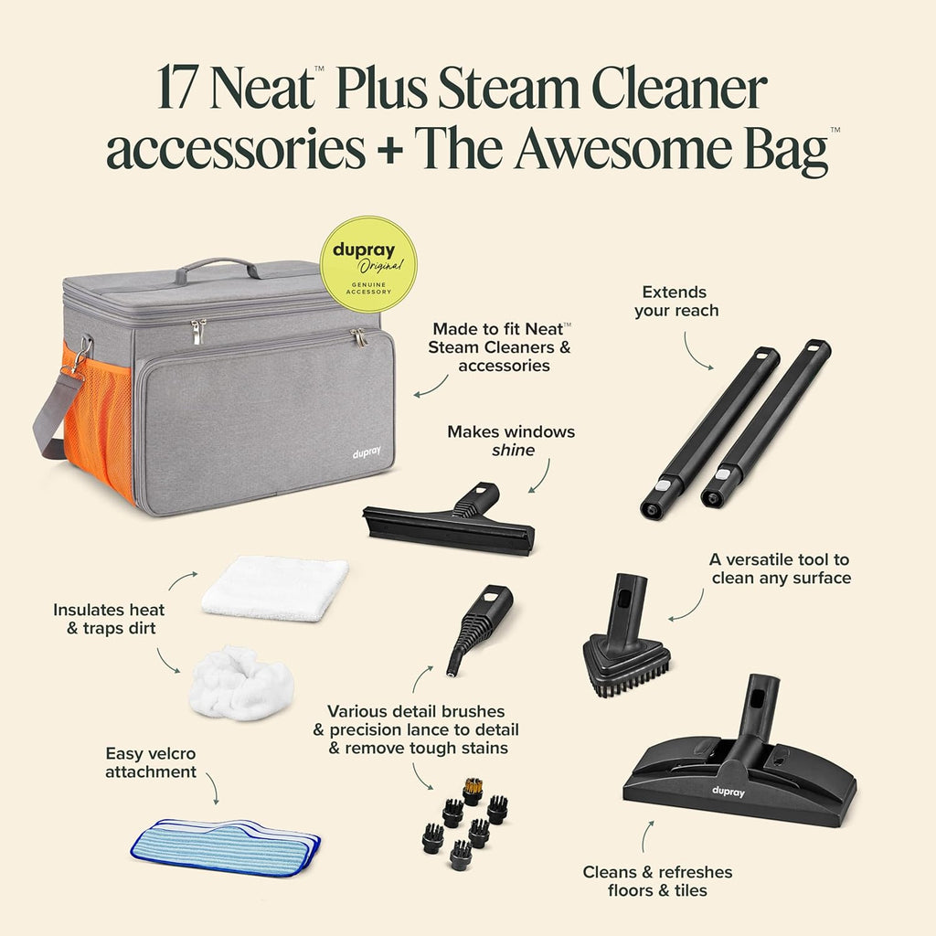 Dupray Neat Plus Steam Cleaner with 18-Piece Accessory Kit (incl. the Awesome Bag) A powerful