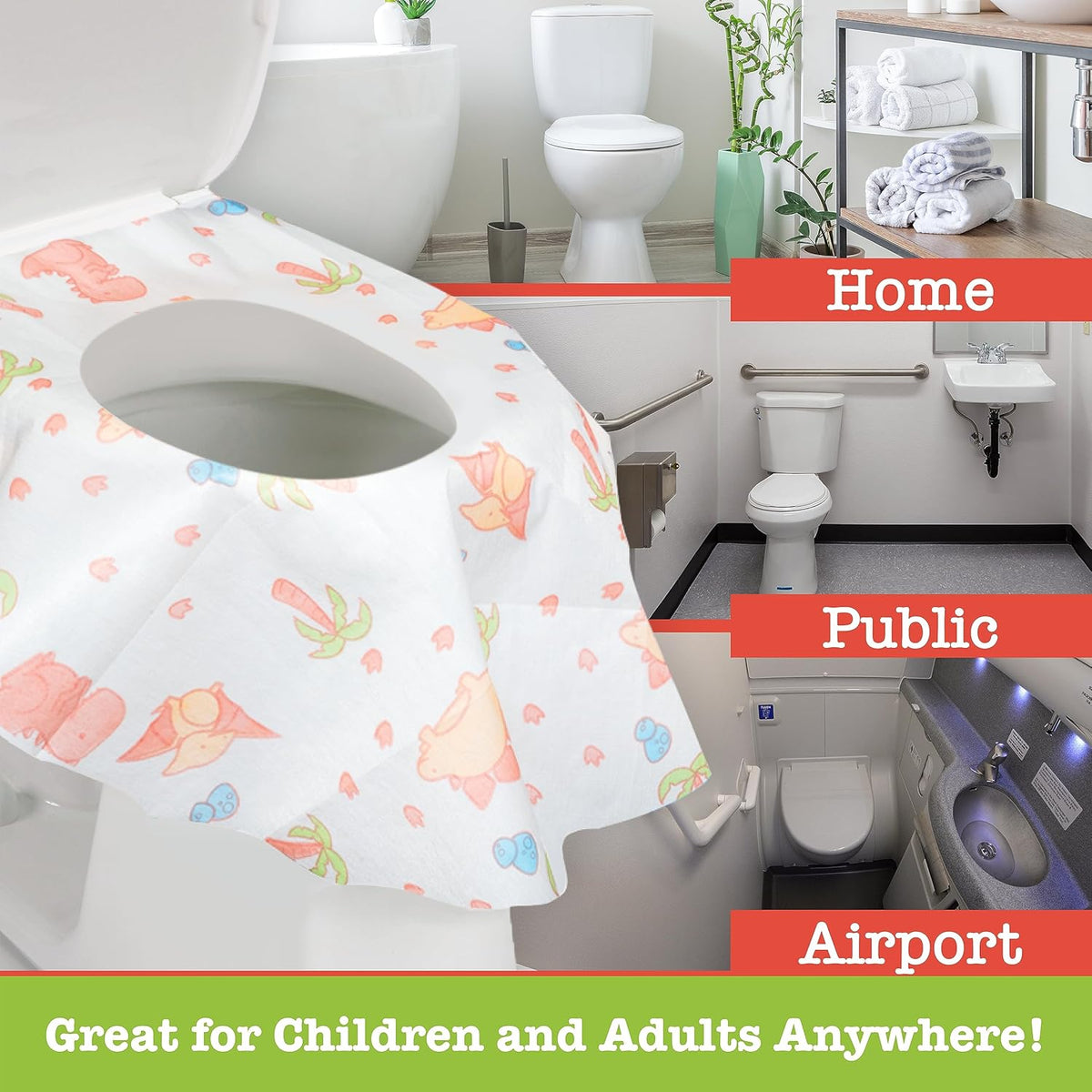 Toilet Seat Covers Disposable (40 pk, Dinosaurs) - XL Waterproof Toilet Cover for Toddlers, Kids &