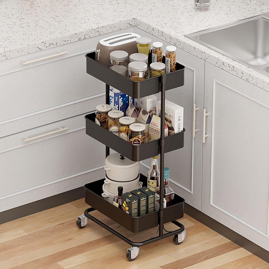 3 Tier Modern Metal Rolling Tool Cart with Silent Casters, 17.72×12.40×35.04 inch Heavy Duty