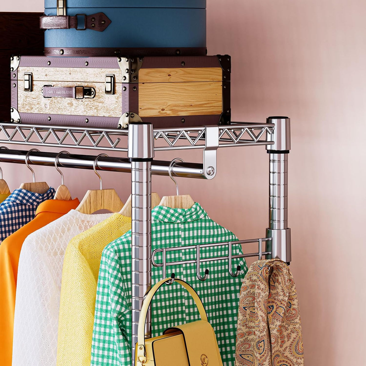 IZEUK 3 Tier Heavy Duty Rolling Garment Rack Wire Clothes Rack for Hanging Clothes, Metal