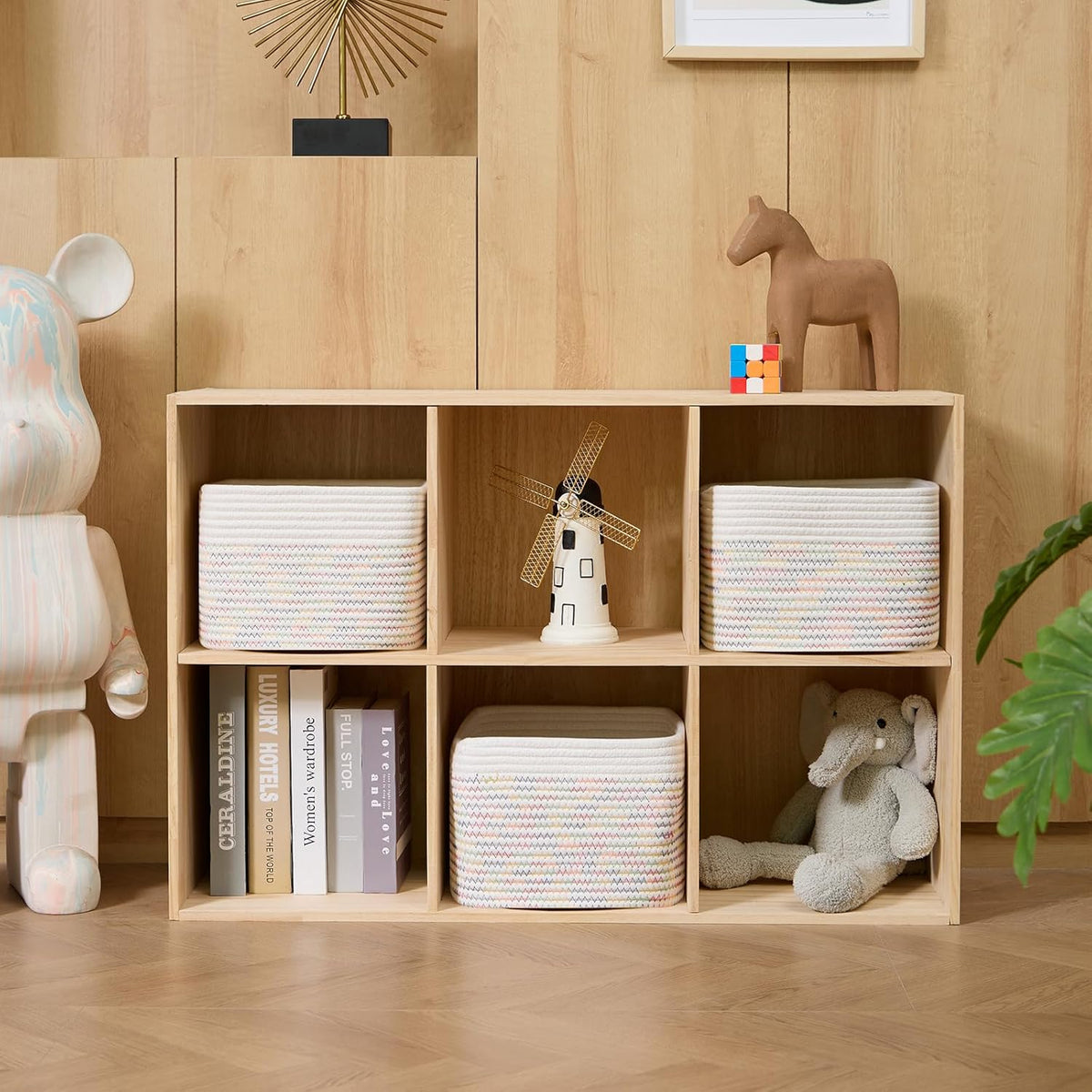 Small Organizing Baskets for Cubes Shelf, 9.7x9.7x7.1 Inch Rope Woven Storage Bins for Nursery
