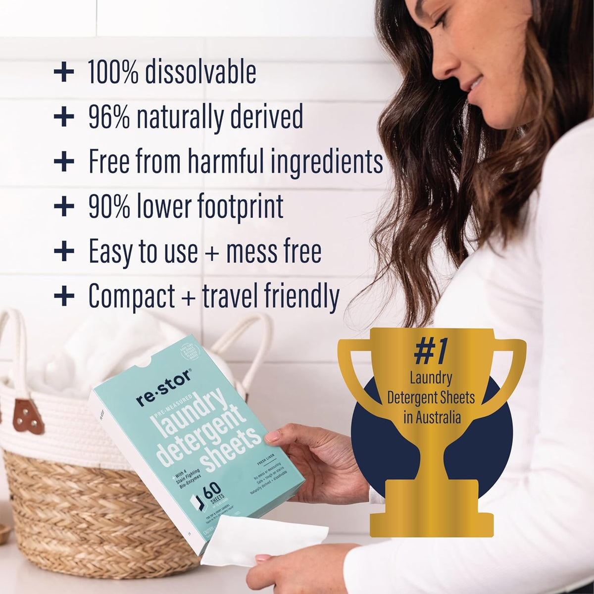 restor Laundry Detergent Sheets Fresh Linen 180 Loads | Eco Friendly Plastic Free Travel Laundry