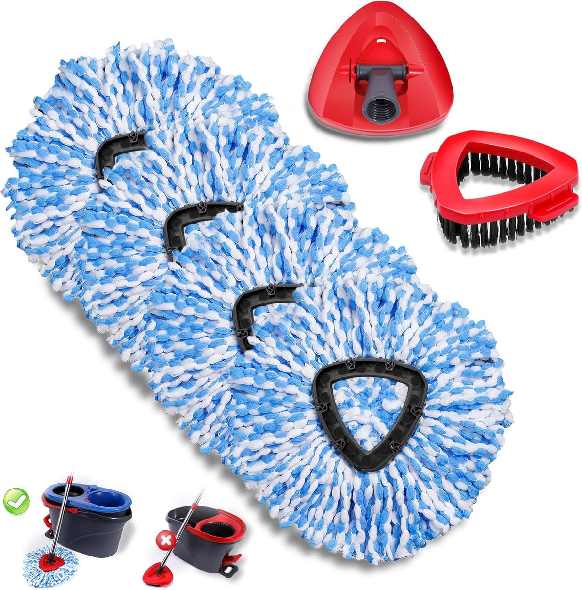 4 Pcs Mop Replace Heads & 1 Scrub Brush & 1 Base Combo for Ocedar Easywring 2-Tank System