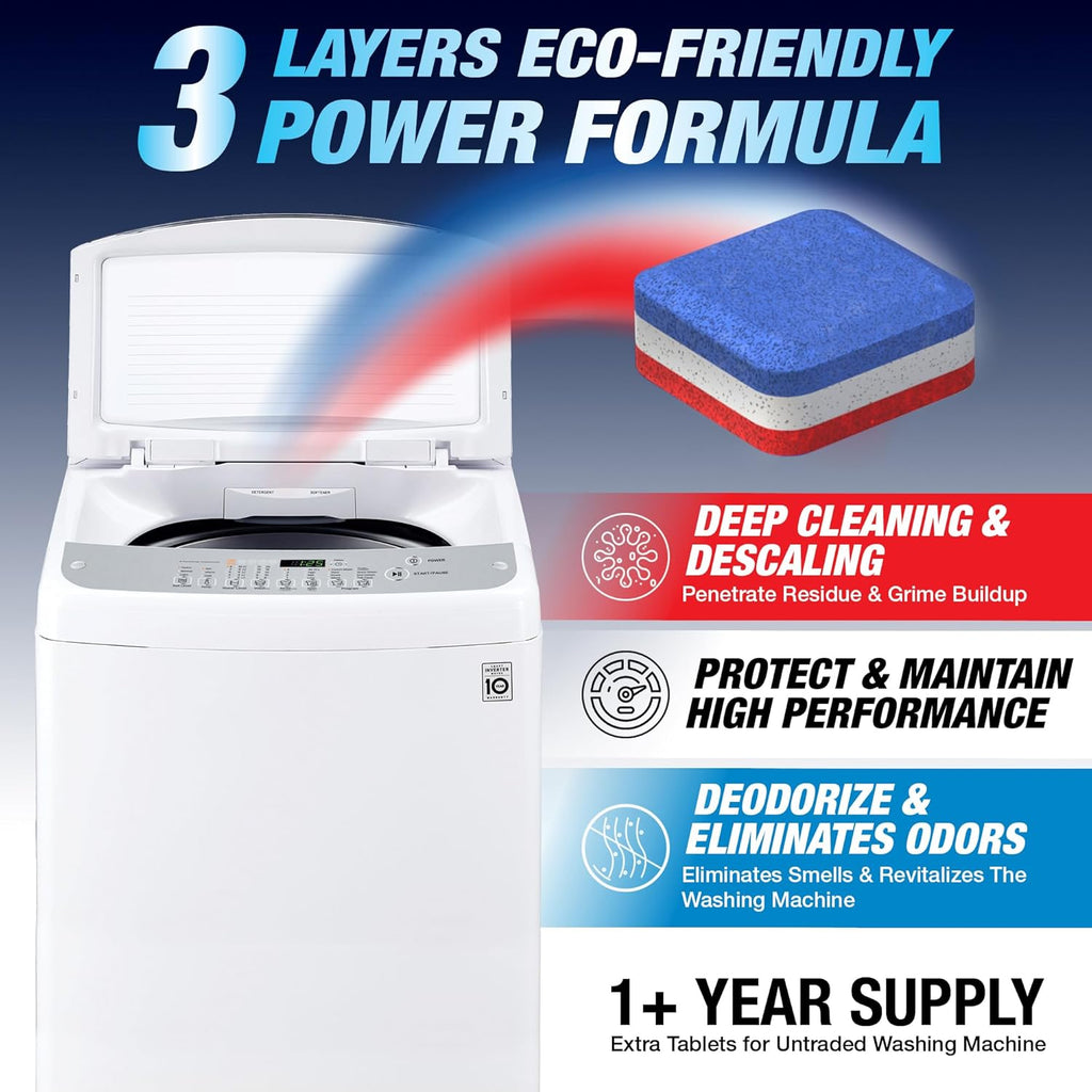 Washing Machine Cleaner Tablets 56 Pack for HE Top Load - Eco Friendly Washer Machine Cleaning