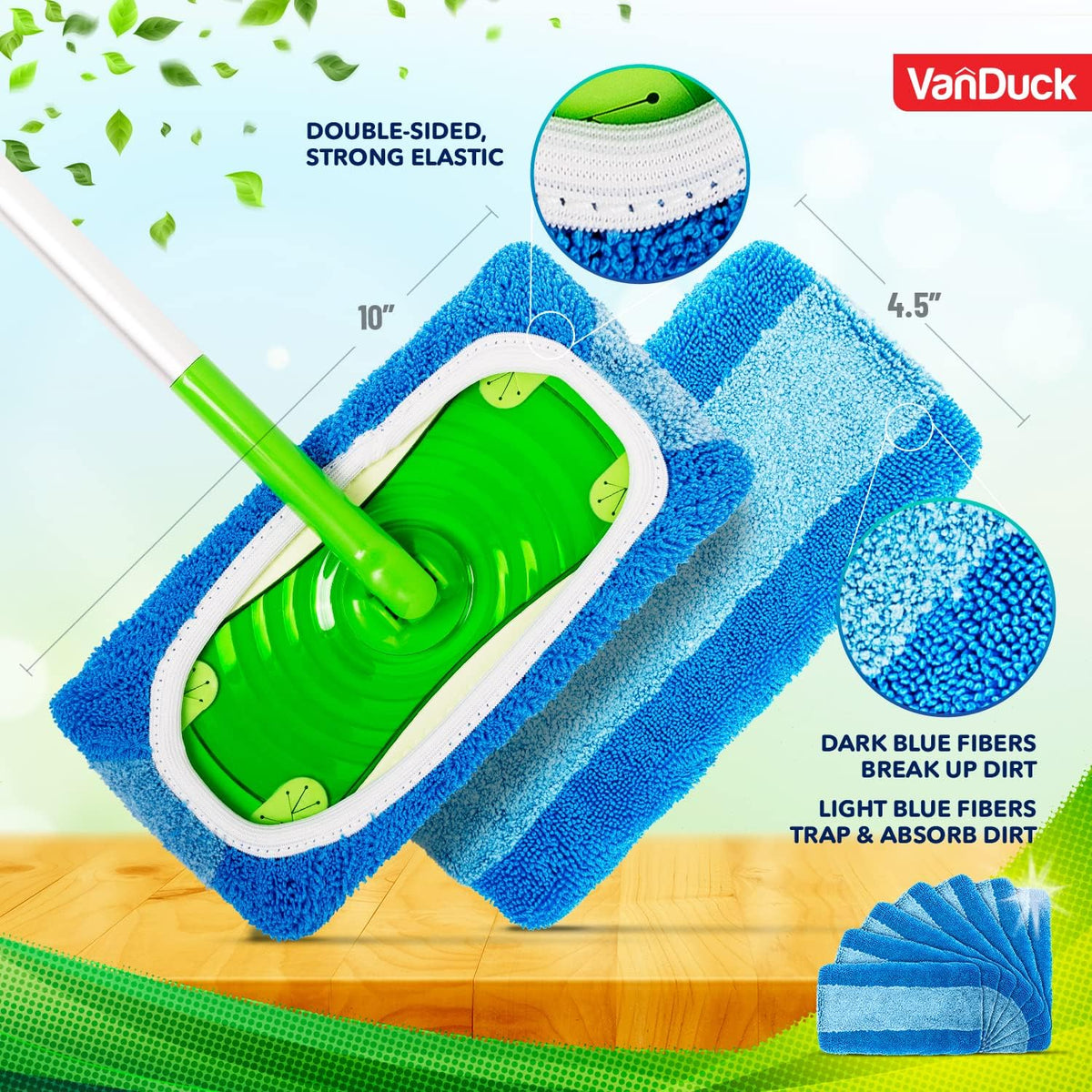 VanDuck Reusable Pet Heavy Duty Mop Pads Compatible with Swiffer Sweeper (6-Pack) - Washable