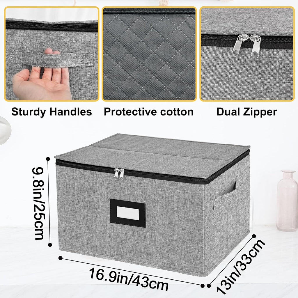 homyfort Wine Glass Storage Box, China Storage Containers with Dividers, Stemware Storage Case