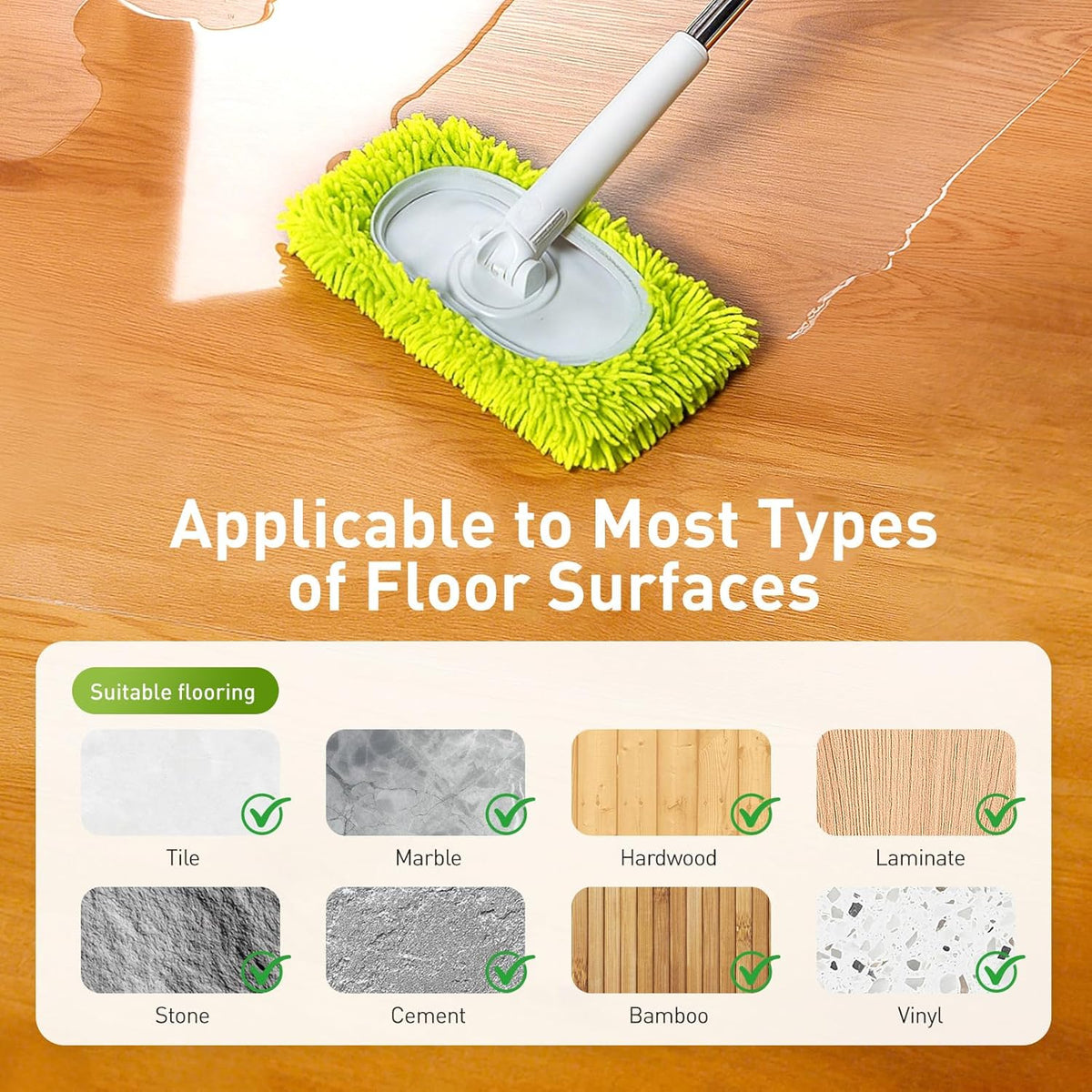 6PCS Reusable Mop Pads Fit for Flat Mops, Chenille Mop Refill Pads Washable Mop Covers, Household