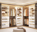 Aheaplus Closet System with 12 Drawers, 8.5-11.5Ft Wood Closet Organizer System with 4 Hanging Rods
